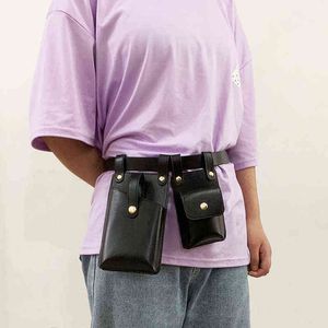 2 Pieces Women's Waist Bag Fashion Leather Belt s Female Fanny Pack Hip Hop Shoulder Crossbody Chest For Phone 220531