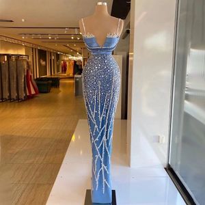 Sexy Mermaid Prom Dresses Spaghetti Strap Hand Beaded Sequins Sparkly Formal Party Dress Evening Gown Robe De Soiree