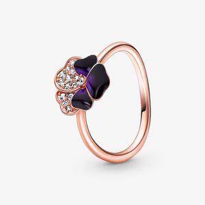 100% 925 Sterling Silver Deep Purple Pansy Flower Ring for Women Wedding Rings Fashion Engagement Smycken Tillbehör