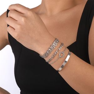 Link Chain Punk Heavy Metal Big Thick Chunky Chain Bracelets Set on Hand for Women Geometric Crystal Tennis Link Bangles Couple Jewelry New