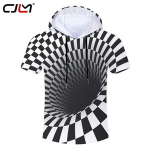 Homens de verão com capuz tshirt Wormhole impressão preto branco grade 3d boné camisetas harajuku hiphop streetwear manga curta hoodie 220623