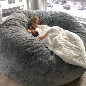 Chair Covers Drop Lazy Sofa Floor Seat Couch Recliner Pouf Giant Soft Fluffy Fur Sleeping Futon Bean Bag For Adult Kid RelaxChair