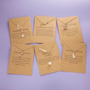 Letter Card New Moon Star Arrival Butterfly Pearl Pendant Necklace Women Clavicle Chain Choker Wedding Couple Jewelry Gifts