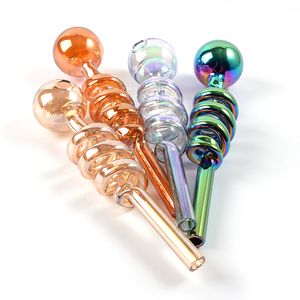 カラフルなレーザーストレートチューブオイルバーナーパイプ5インチハンドタバコパイプ喫煙アクセサリーPyrex Glass Bongs Water Pipes Dab Tools