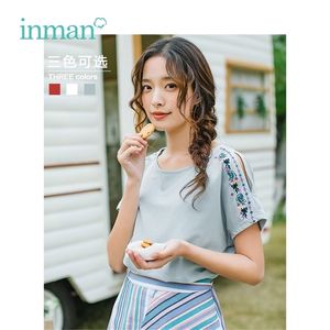 Inman 2019 Summer Feminino Tops New Chegada O Bordado de Bordado Casual Casual Bordado Batwing Casual Casual Camiseta Y200722