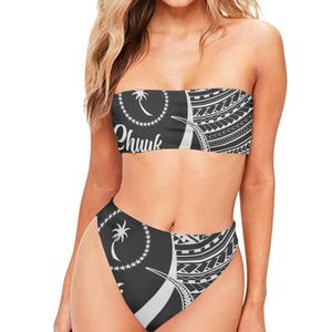 Sexiga kvinnor Bikini Brasilianska baddräkt Pushup Bra Bikini Set Two Piece Swim Swimwear Lowwaist Beachwear Chuuk Tribal Print 220616