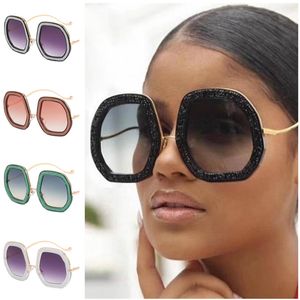 Women Sunglasses Glitter Diamonds Sun Glasses Adumbral Anti-UV Spectacles Oversize Frame Eyeglasses Polygon Ornamental