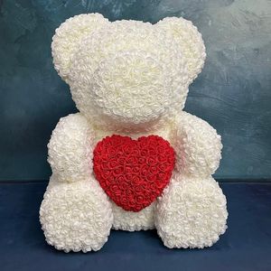 Decorative Flowers & Wreaths 70cm Flower Rose Bear With Heart Artificial Foam Teddy Valentine's Day Birthday Creative Gifts YearDecorati