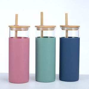 500 ml Kreatywny kubek z rękawem silikonowym z bambusową pokrywką słomkę przenośna butelka do picia woda kubek śliczny kubek do napoju konfigurowalny wzór prezent ZL0795