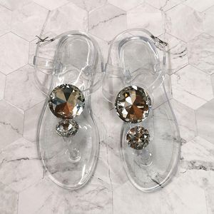 Sandálias lager tamanho 42 verão sandália mulheres explosão diamante geléia sapatos feminino moda transparente plana praia