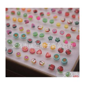 Stud Cute Fruit Shape Earring Studs For Girls Lotto misto Orecchini in argilla polimerica 100 paia Commercio all'ingrosso 620 T2 Drop Delivery Jewelry Dhgag