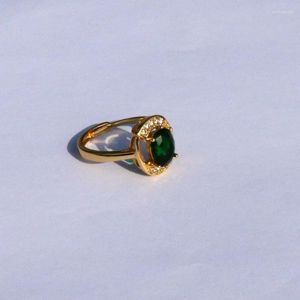 Klusterringar lyxigt 18 kt gult fast guld gf smycken cz stor naturlig grön onyx ring fri storlek öppen edwi22