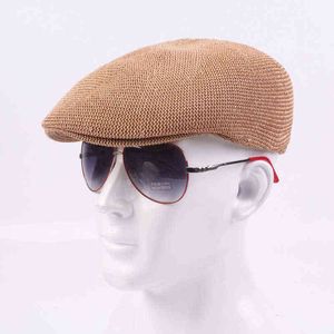 2021 Summer Breattable Men Handmade P Straw Newspaper Seller Caps for Women Campaniform Church Cap Berets för äldre klättringshattar med J220722