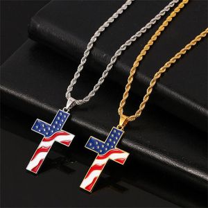 Chains Real Gold Cross Silver Circle Pendant Necklace Flag Day Gift Stainless Steel Valentines Choker Realistic Heart NecklaceChains