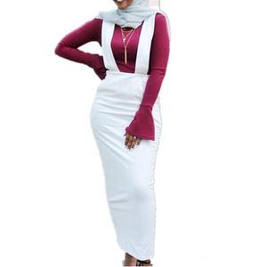 Skirts White Suspender Skirt Long Women High Waist Bodycon Stretch Pencil Womens Muslim Straps Maxi Female BottomsSkirts