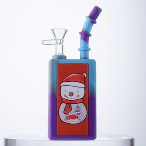 Estilo de Natal 14mm feminino joint balehs Beverage Garrafa PERC mini pequenas plataformas Dab equipamento de silicone bongos com tigela wp21123