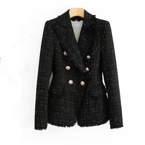 気質レディースジャケットツイードスーツジャケットダブルブレスト高品質スリムスーツは薄くてジャケットの女性220402です