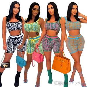 Fashion Drawstring Pants Set Women Printed Crop Tank Top Shorts 2 Piece Outfits Tights Workout