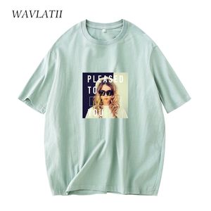 WAVLATII Lady Fashion Cotton Light Green T-shirt Top Donna Summer Short Sleeve Printed Tees WT2146 220511