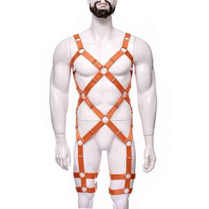 Nxy Sm Bondage Unisex Uomo Gamba Giarrettiera Goth Abbigliamento Elastico Abbigliamento Cinturino Halter Neck Cupless Harness Cintura Cosplay Clubwear Costume220419