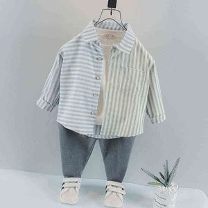 Benffey Boys Somet Fashion Clothing Sets Novo Spring Autumn Children Stripe Sleeve Slave Camisa Jeans Jeans Infantis Casual Suits G220509