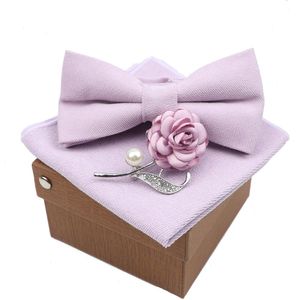 Men Super Soft Suede Solid Color Cotton Bow Tie Handkerchief Brooch Set Bowtie Orange Pink Blue Butterfly Wedding Novelty
