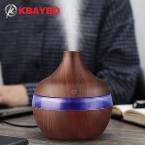 USB 300 ml Aroma Luftbefeuchter Therapie Holzmaserung 7 Farbe LED-Leuchten Elektrische Therapie Ätherisches Öl Diffusor Y200416