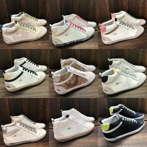 Designer Italien varumärke sneakers high-top sko gyllene kvinnor casual skor tränare paljett klassisk vit do-gamla smutsiga män sko