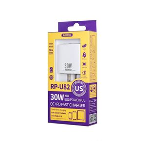 REMAX-laddare RP-U82 US EU UK Typ C Fast QC 3.0 Dual 5V 3A USBC USB Plug PD 20W Wall Phone Charger 30W Charger Adapter