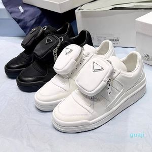 Saco Saco Baixa Mulheres Homens Sapatos Esportivos Fóruns Black White Back Prad Treingle Nylon Platform Treings Sneakers