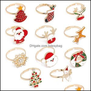 Band Rings Jewelry Children Christmas Open Cartoon Snowman Elk Snowflake Ring For Women Girl Happy New Year Party Drop Delivery 2021 Balcq