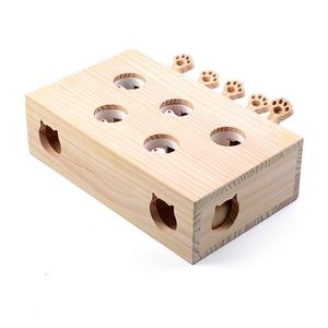 Funny Wooden Cat Hunt Puzzle Toy Maze Pet Hit Hamster Catch Bite Interactive Toys With 3/5-holed Mouse Holes Cats Pet Supplies 220423