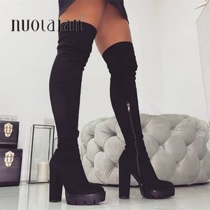 11CM High Heels Winter Boots Women Thigh High Snow Boots Woman Faux Fur High Heel Shoes Womens Over The Knee Boots Lady Shoe Y200115