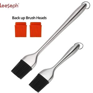 Basting Brush Grilling BBQ Baking Pastry and Oil 304 Stainless Steel Brushes For Kitchen Cooking & Marinating Set of 2 210326