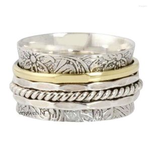 Anelli a grappolo DESIGN 925 Sterling Silver Meditation Statement Spinner Ring JewelryCluster Rita22