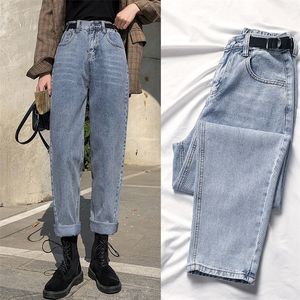 Blue Jeans Autumn Casual Casual Pantshigh Caint Logo and Fin Harem Pants Fashionwomen Pants Trend 210302