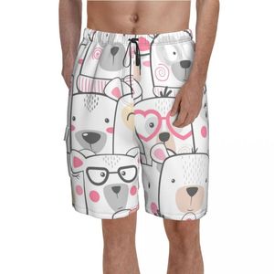 Herren-Shorts, Cartoon-Motiv, niedlicher Hund, Tierfamilie, Druck, Strand, kurze Hosen, Kordelzug, lustige, individuelle Badehose, große Größe für Herren