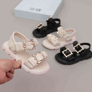 Mädchen flache Schuhe Sommermodische Kinder Prinzessin Schuhe Strassschnalle Open Toe Mode Sandalen kleine Mädchen Schuhe Schwarz F05014 G220523