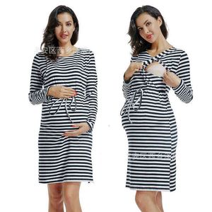 Ammande graviditet kvinnor klär ammande moderskapsklänningar kläder för gravid kvinna randig amning lång klänning vestido g220309