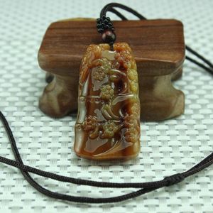 Pendant Necklaces 100% Genunie Yellow Jade Hand Carved Plum Blossom Jadeite With Beads Necklace Fine JewelryPendant