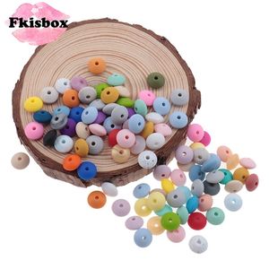 Fkisbox 500pcs 12mm Lentil Loose Beads Silicone Baby Teether BPA Free born Teething Necklace Nurse Pacifier Chain Accessories 220507