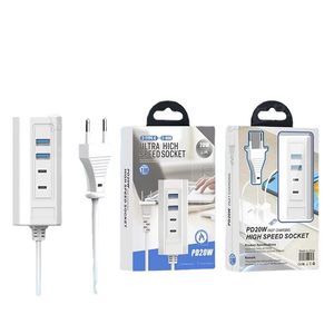 PD20W USB Snabb laddare Höghastighetsuttag 4 i 1 Typ-C Laddningsstation Mini Smart Power Strip US EU-kontakt med Retail Box