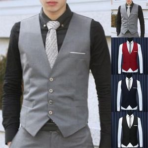 Fashion Men Vests Waistcoat Solid Color V Neck Sleeveless Buttons Blazer Plus Size Formal Business Jacket Vests 220704