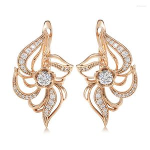 Stud Kinel Luxury Boho 585 Rose Gold Earrings for Women Micro-Wax Inlay Natural Zircon Crystal Flower Bridal Wedding Jewelry Moni22