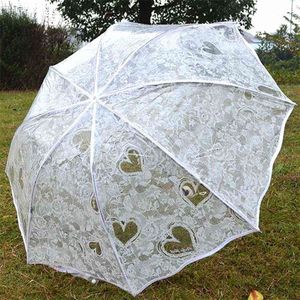 Vit transparent vikbar paraply regn kvinnor vattentät plast klar spets bröllop parasol kvinnor 8 revben aktivitet paraplyer 210401