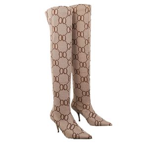 Designerprojekt Aria gestrickte Sockenstiefel über kniehohen hohen Stiletto-Kofferraum Stretch-Stretch-Oberschenkelhöhe spitzer Zehenstiefel für Frauenschuhe Fabrikschuhschuhe