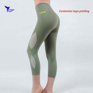 Anpassad nät lapptäcke sport fitness yoga capris byxor kvinnor hög midja snabba torra löpande tights stretch gym beskuren leggings 220608