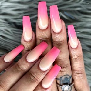 False Nails 20 Pcs/set Gradient Fake Long Ballet Press On Nail Colorful Tips T Shape Coffin DIY Decoration Prud22