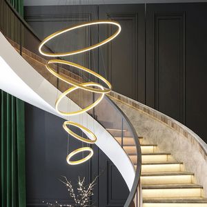 Duplex floor lamp living room large chandeliers villa stairs modern minimalist ring chandelier dining bedroom chandelier