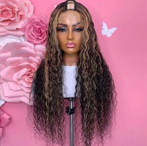 Destaque Human Hair U Part Wigs 1x4 Abertura do meio Remy Remy solto loira upa